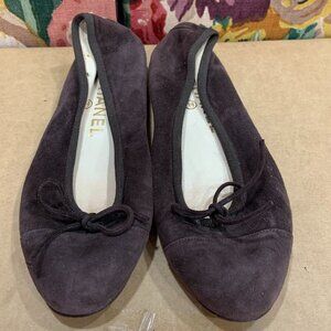 CHANEL Suede Ballet Flats Brown